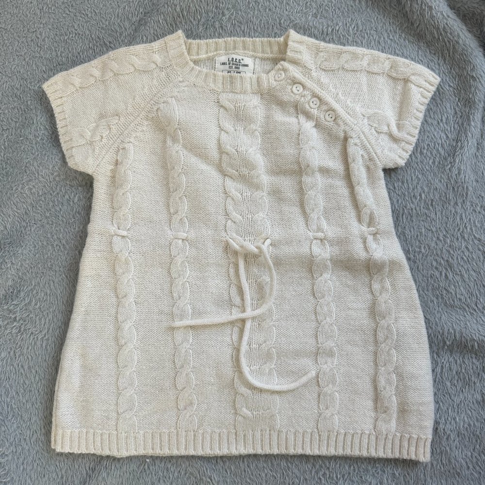 L.O.G.G. Cream Sweater Tunic w/ Tie Waist, Short Sleeve, Button Shoulder 4-6mos